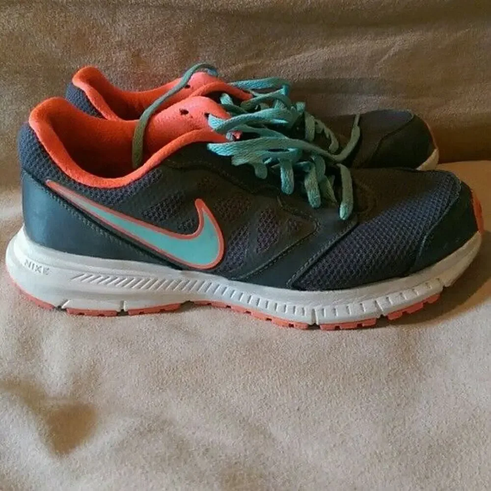 Nike Downshifter 6 Running Shoes Grey & Coral & Light Blue 684765-018 - Size 8